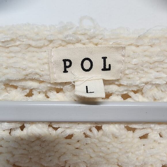 POL Flare Sleeve Oversized Sweater Size L Cream Crop Pointelle Hooded Chenille - Picture 10 of 14